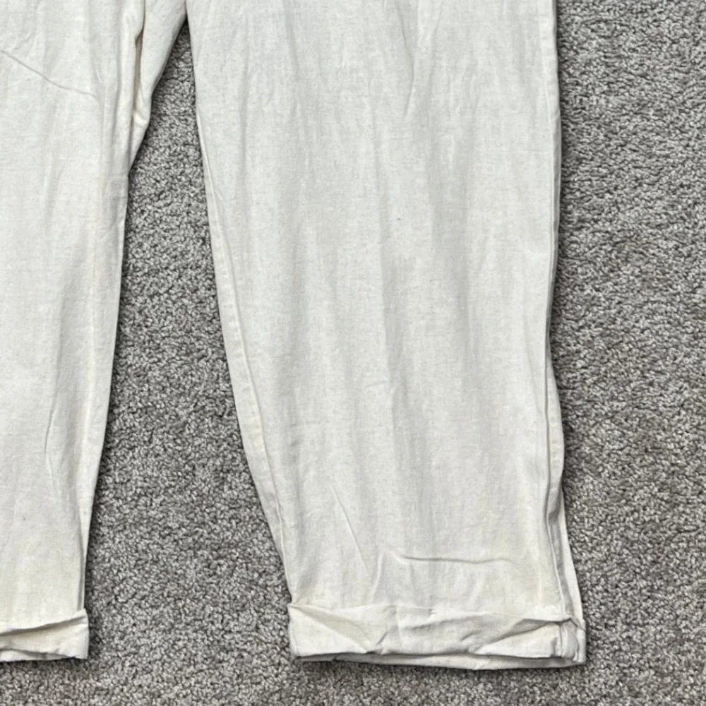 Trust Pants Mens 42x30 Beige Pleated Straight Leg Trousers Linen Blend EUC